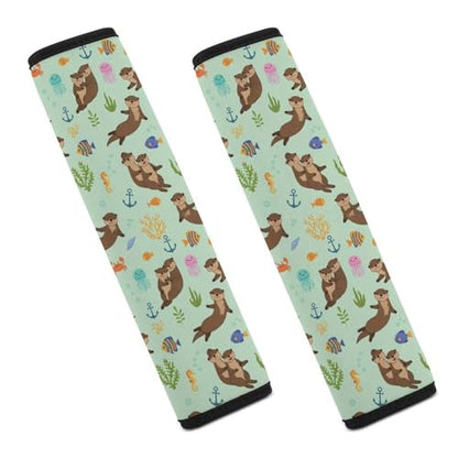 2PCS Breathable Car Seat Belt Pad for Elderly Support, Stroller Pushchair High Chair, Sea Otters Seat Belt Cushion, Anti-Slip Pad - color: Pattern 400