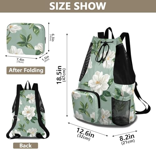 GuoChe Drawstring Backpacks Gym Swim Bag With Inside Pockets Pull String Bag Waterproof Chic Flower and Whites Green - color: Chic Flower and Whites Green