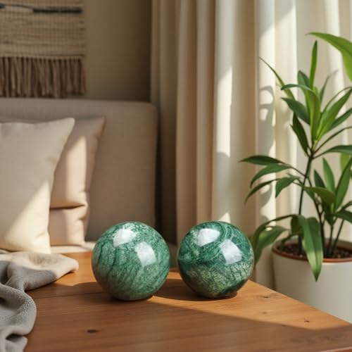 Baoding Balls 2Pcs, 2 inch Natural Marble Baoding Chinese Meditation Balls, with Carry Case for Hands Stress Relief, Dark Green - color: Dark Green, size: Large-2"
