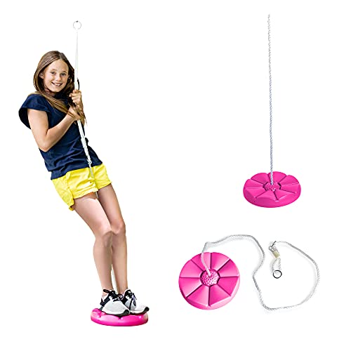 Squirrel Products Heavy Duty Pink Disc Tree Swing with Rope for Outdoor Play - Easy DIY Addition to Playset or Tree - color: Pink