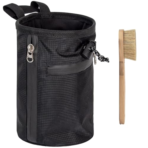 Rock Climbing Chalk Bag with Brush Magnesia Pouches Bouldering Chalk Bucket Storage Bag for Weight Liftings Climbing Rock - color: Painted black