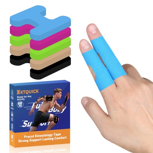 KTQUICK Precut Finger Kinesiology Tape, 40 PCS, 20% Stronger Adhesive,Blue | Finger&Thumb Support Tape, Breathable Athletic Sports Tape for Climbing, Jiu Jitsu, Golf, Bowling, Boxing, Workout&Daily Use - color: Blue