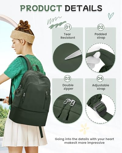BJLFS Small Gym Backpack for Women Men, Waterproof Gym Track Bag with Expandable Shoe Compartment, Lightweight Mini Casual Daypack Sports Back Pack for Travel Hiking Dance Yoga Fitness Track, Green - color: Green