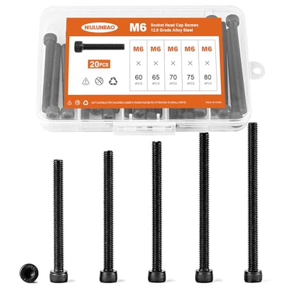 M6 x 60mm 65mm 70mm 75mm 80mm Hex Socket Head Cap Screws Bolts 12.9 Grade Alloy Steel, Black Oxide Finish, Metric Allen Hex Drive, Machine Fully Threaded, Assortment Kit 20PCS - size: M6 x 60/65/70/75/80mm (20PCS)