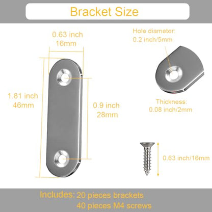 20PCS Straight Brace Brackets 2 Inch Stainless Steel Flat Mending Plates, Repair Fixing Joining Brackets for Wood Furniture with Screws - size: 1.81 inches (20 Pieces)