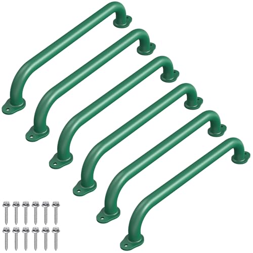 SELEWARE 6 Pcs 17" Green Playground Safety Handles Metal Monkey Bars Indoor | 500LB Heavy Duty Fully Welded Steel Kids Grab Bars for Indoor/Outdoor Playset Treehouse Climbing Frame Wall ladder Backyard - color: A: 17"-6 Pcs-green