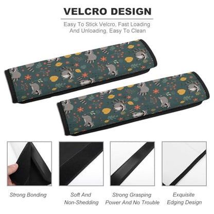 1 Pair Universal Soft and Comfortable Seat Belt Shoulder Pad for Adult Use, Stroller Pushchair High Chair, Cartoon Raccoon Floral Print Animal Navy Neck Strap Covers, Anti-Slip Pad - color: Pattern 799