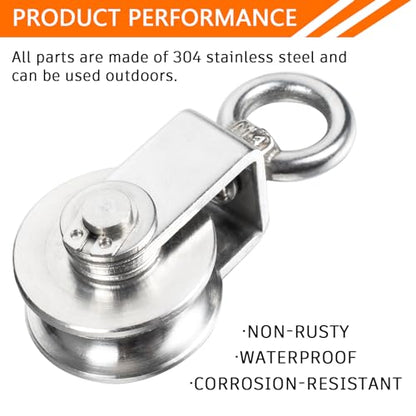Stainless Steel Small Pulley M25, 10m Nylon Rope and 2pcs Clips for Outdoor DIY Pulley System, Bird Feeder Sun Shade, Tent Poles, Kayak - size: 10m