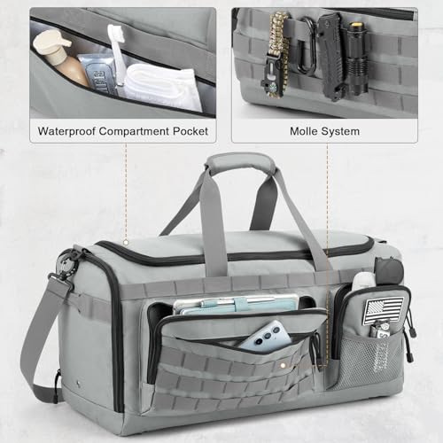 G4Free 3-in-1 Travel Duffle Bag for Men and Women, 50L Large Gym Sports Bags Tactical Military Duffle Backpack with Shoes Compartment and Wet Pocket (Grey) - color: Grey