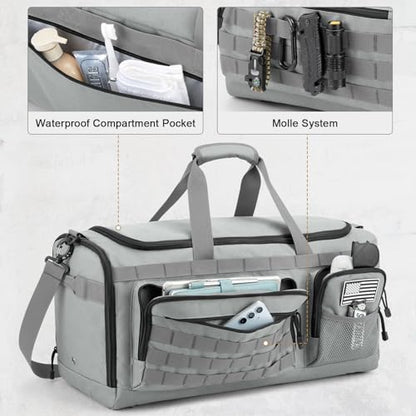 G4Free 3-in-1 Travel Duffle Bag for Men and Women, 50L Large Gym Sports Bags Tactical Military Duffle Backpack with Shoes Compartment and Wet Pocket (Grey) - color: Grey