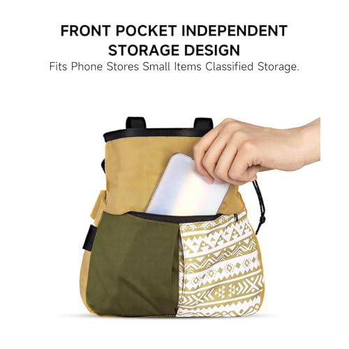 RiToEasysports Chalk Bag, Large Capacity Rock Climbing Wide Mouth Chalk Bag with Front Pocket for Bouldering Gym Training - size: Large Khaki