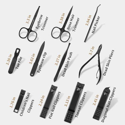 MINKINH Manicure Set Professional Nail Clipper Kit-26 Pieces for Men, Black | Stainless Steel Manicure Kit, Nail Care Tools with Luxurious Travel Case Nail Grooming Kit Gift for Husband Boyfriend Parent - color: Black
