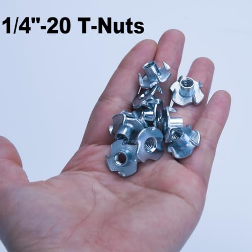 1/4"-20 T-Nuts (100 Pack), T-Nut 4 Pronged Tee Nut Zinc Plated Steel, Durable Threaded Insert Tee Nut for Wood, Rock Climbing Holds, Cabinetry,Furniture (1/4)