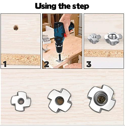 90pcs Nut Zinc Plated Carbon Steel T Nuts Four Pronged Blind Inserts for Wood Furniture Rock Climbing Holds M3/M4/M5/M6/M8
