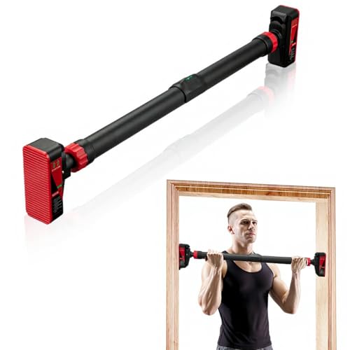 Pull Up Bar for Doorway - Adjustable No Screws Chin Up Bar for Home Gym, 440 LBS Max Load, with Level Meter & Anti-Slip Design for Strength Training,Red - color: Red