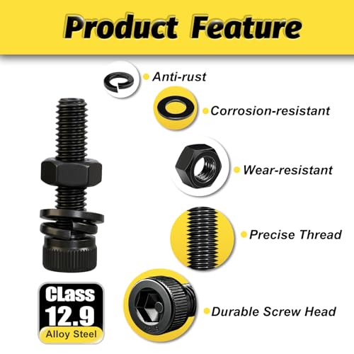 Kadrick M5 Screws Kit 205PCS, Socket Head Cap M5 Screw Assortment with Lock Washers for Secure Fastening, Class 12.9 Alloy Steel, Black Zinc Plated M5 Bolts for Mechanical, Automotive & Heavy-Duty Use - size: M5 205Pcs New