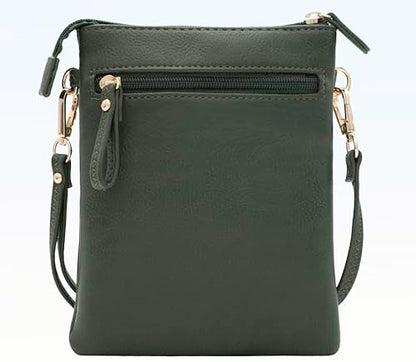 Solene Small Multi Zipper Pockets Crossbody Bag with Detachable Wristlet - color: Olive