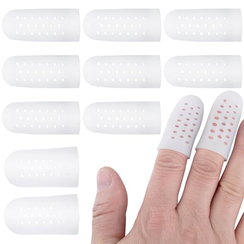 PAGOW 10pcs Gel Finger Cots/Covers, Silicone Finger Protector Support, Finger Caps Finger Sleeves Thumb Protector for Finger Cracking Trigger Finger Arthritis Pain Relief (White, 8 Small+2 Medium) - color: [Breathable] White, 8 Small+2 Medium
