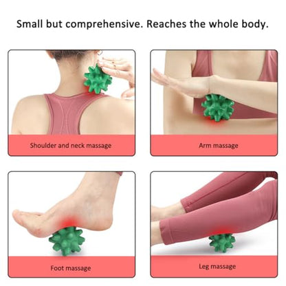 Massage Roll Balls, 2 Pack Spiky Massage Balls Deep Tissue Trigger Point and Myofascial Release for Plantar Fasciitis Relief, Muscle Recovery, 2.8 Inch Diameter (Green) - color: Green