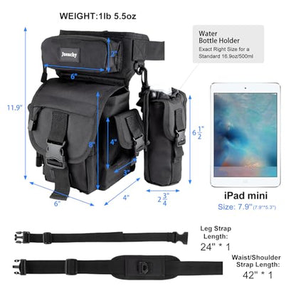 Jueachy Drop Leg Bag for Men Tactical Metal Detecting Thigh Pack with Water Bottle Pouch - color: Black