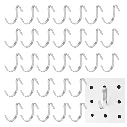 Pegboard J Hooks Silver 40pcs Peg Board Metal Tool Hangers for Garage Craft | 1/4" Pegboard Accessories, Stainless Steel Hooks, Adjustable J Hook for Slot Panels, Wire Shelves, Garage Racks, Grid Walls - style: 40pcs Silver J Hooks