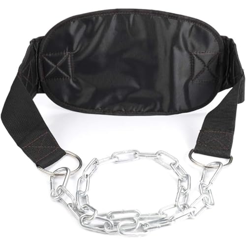 Dip Belt with Chain for Weightlifting, Pullups, Powerlifting, Crossfit, and Bodybuilding Workouts, Long Heavy Duty Steel, Comfortable Neoprene Waist Support