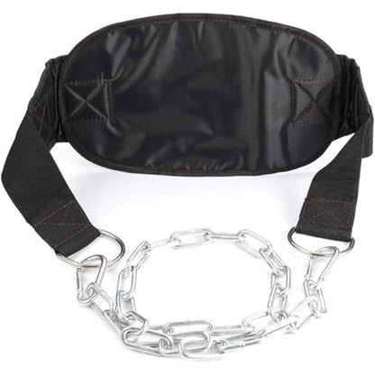 Dip Belt with Chain for Weightlifting, Pullups, Powerlifting, Crossfit, and Bodybuilding Workouts, Long Heavy Duty Steel, Comfortable Neoprene Waist Support