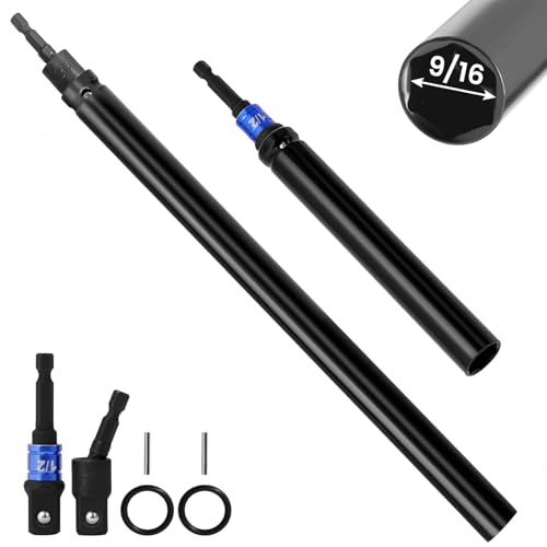 9/16"(14mm) Nut Driver 6" 12", Deep Nut Runner Hollow Socket w/ 1/4" Hex Shank Adapter, 1/2" Drive 9/16 Socket for Ceiling Long Threaded Rod Bolts/Ductwork, 2 Lengths for Overhead Fastening - size: F. 9/16(14mm) 6" 12"