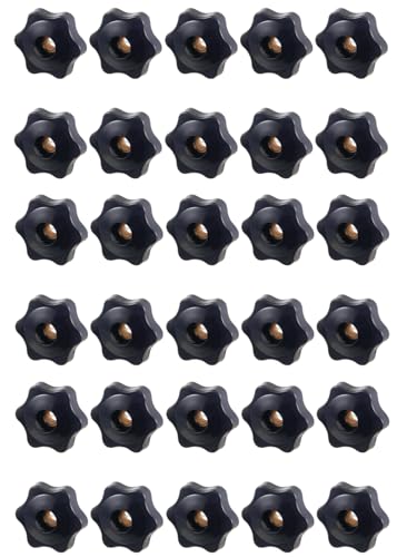 30 Pcs 1/4-20 Star Knobs, 1/4"-20 T Track Hex Star Thread Knob Nuts with Brass Inserts, Plastic Material for Woodworking Fixtures Fixing to T-Tracks - color: Nuts 30 pcs