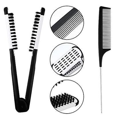 Honeydak Hair Straightening Boar Bristle Clamp Hair Comb, 5 Pieces Alligator Hair Clips, Pin Rat Tail Comb (White Comb) - color: White Comb