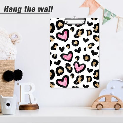 Rimilak Wood Clipboard, 8.5x11 Hardboard Clip Board, Heart Leopard | Fun Design, Cute Custom Pattern, 9 x 12.5 in Letter Size for Classroom, Teachers, Kid, Woman, School & Office Supply - color: Heart Leopard