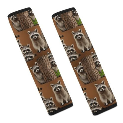2PCS Cute Raccoon Wild Animal Seat Belt Cover Soft Padded Neck Strap Covers for Kids, All Vehicles, Comfortable Driving - color: Pattern 326