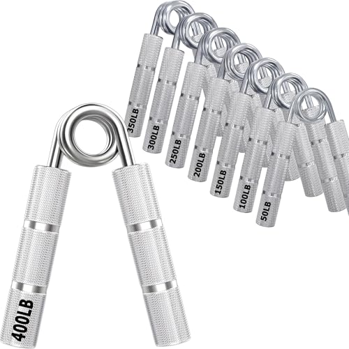 Silver Metal Hand Grip Set, 50LB-400LB No Slip Heavy-Duty Grip Strengthener Great Wrist & Forearm Hand Exerciser, Home Gym, Hand Gripper Grip Strength Trainer - color: Silver, size: 7Pack(50LB-350LB)