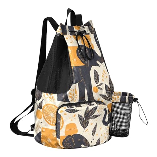 GuoChe Drawstring Backpacks Gym Swim Bag With Inside Pockets Pull String Bag Waterproof Black Elephants - color: Black Elephants