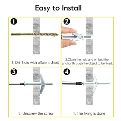 Toggle Bolts 1/8", 20pcs Butterfly Toggle Anchors for Drywall, Mental Hollow Wall Anchors, HOME MASTER HARDWARE Toggle Bolt and Wing Nut Set - size: 1/8"(30pcs)