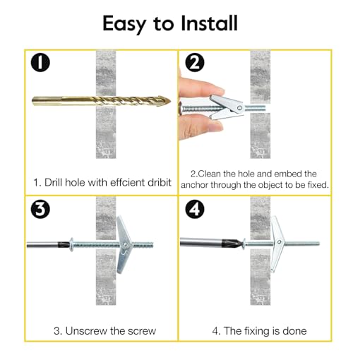 HOME MASTER HARDWARE 1/4" Heavy Duty Drywall Anchors and Screws, 20 Pcs Toggle Bolts and Wing Nuts Set, Hollow Drywall Anchors Bolts Screws Assortment Kit for Hanging Lamps Heavy Items - size: 1/4"(20pcs)