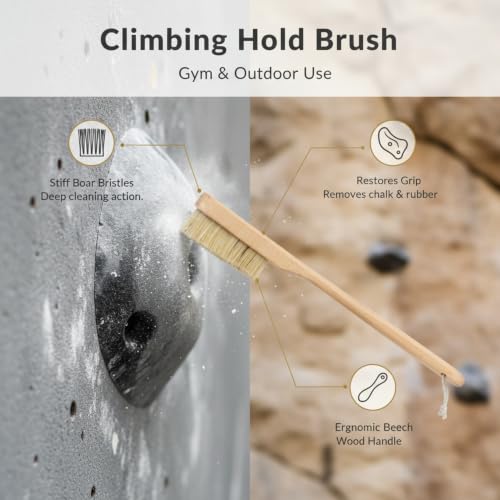 Versatile Climbing Brush for Gym Walls and Outdoor Rock - Boar Bristle Hold Care Tool with Beech Wood Handle (1 Pack)