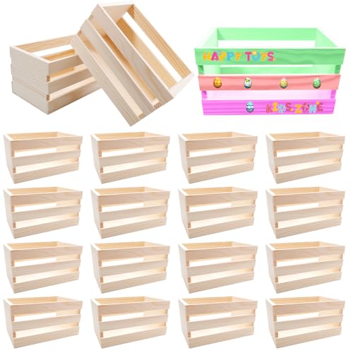 16 Pcs 6.5 inch Small Wooden Crates, Unfinished Wood Basket Box for Mother's Day Crafts and Storage Display, Home, Bathroom, and Organizing Towels, Toys, Wine, and More