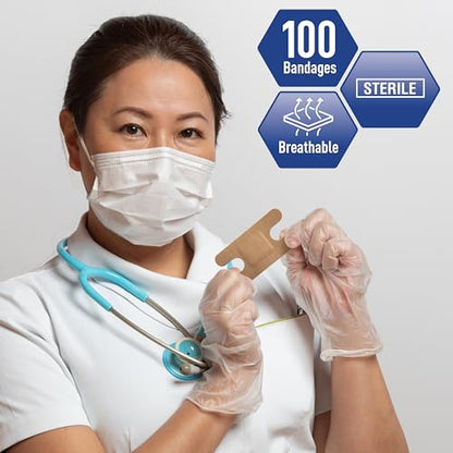 MED PRIDE Fabric Fingertip & Knuckle Bandages,Latex-Free,1.5x3 in,100-Count