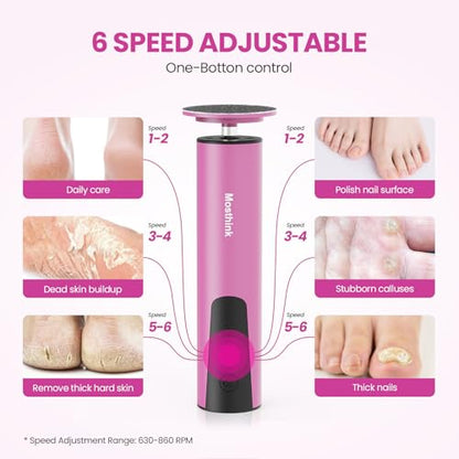 Electric Foot Callus Remover, 2 in 1 | 6 Speed Adjustable Foot File Nail Grinder with Sandpaper Disks, Professional Sander Pedicure Tool for Feet Dead Skin, Self Care Gifts for Women Mom Lover Friends - style: Electric Callus Remover Rose