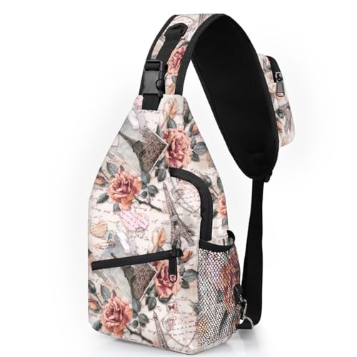 Rose Paris Tower Letter Sling Backpack for Women Men Waterproof Antitheft Chest Bag Lightweight Travel Crossbody Shoulder Bag for Shopping Outdoor Leisure Sports Mountaineering Riding - color: Backpack16