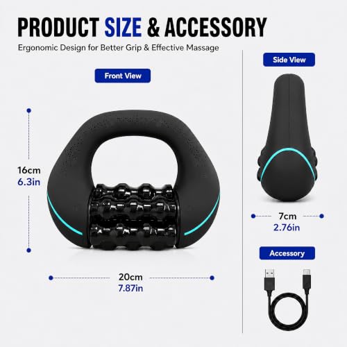 Electric Rolling Percussive Massager, Deep Tissue Muscle Roller | Portable Rechargeable Roller with 3 Speeds for Muscle Recovery & Soreness Relief on Neck, Shoulders, Back, Arms & Legs