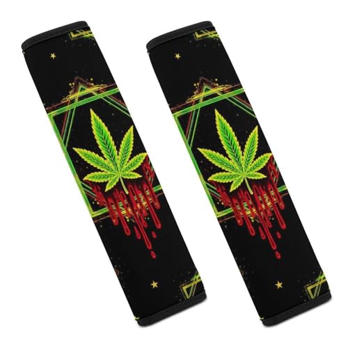 2PCS Smoking Weedleaf Leaf Trippy Art Seat Belt Cover Soft Padded Neck Strap Covers for Kids, All Vehicles, Comfortable Driving - color: Pattern 974