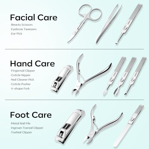 FAMILIFE Manicure Kit for Women, Professional Manicure Set Nail Clippers Set 11 in 1 Stainless Steel Pedicure Tools Nail Kit Men Grooming Tool with Portable Green Travel Case for Home, Travel - color: Green