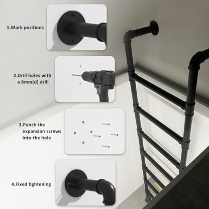 100-300cm Wall Mounted Metal Step Ladder for Attic Bunk Bed Height Entrance Egress Ladder, Basement Window Well Egress Ladder with Kit, Load 150 Kg/330 Lbs(200cm/79in) - size: 200cm/79in