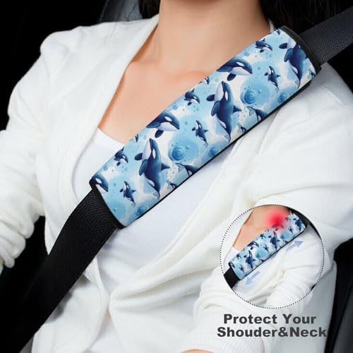 Breathable Car Seat Belt Pad for Girls and Boys, Stroller Pushchair High Chair, 2PCS Ocean Blue Killer Whale Shoulder Harness Cover Easy Install (No Tool) - color: Pattern 773