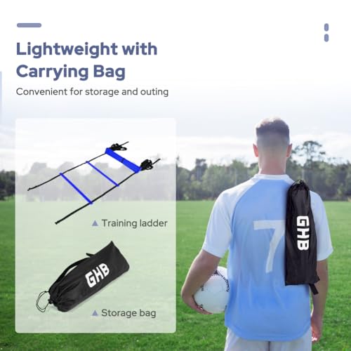 GHB Agility Ladder 1 Pack and Hex Agility Rings 1 Pack 12 Rung 20ft with 3 Carrying Bag