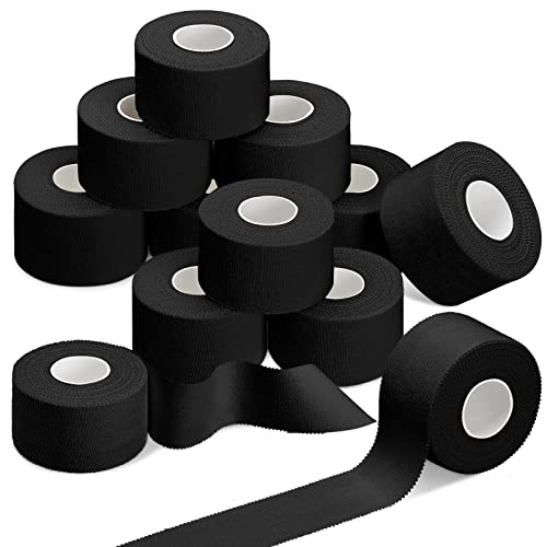 Hoolerry 12 Rolls 130 Yard 1.5 Inch Athletic Sports Tape Black Pre Wrap Very Strong Easy Tear No Sticky Residue Tape for Fingers Ankles Wrist Injury Wrap, Bat Climbing Football Baseball Hockey Soccer - color: Black, size: 1.5 In