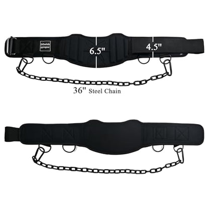 2-in-1 Weightlifting Belt with 36 IN Steel Chain & Self Locking, Dip Belt for Pull Up, Squat, Deadlifts & Added Weight Training - color: Black, size: L(33"-36")