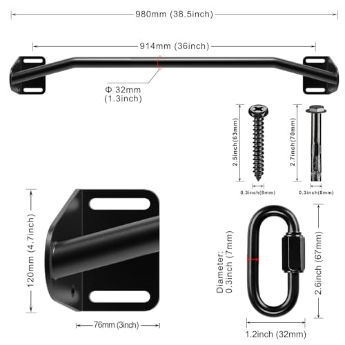 SELEWARE Heavy Duty Welded Pull Up Bar Wall/Joist/Ceiling Mount Chin Up Bar | Multifunctional Pull-up Bars w/Resistance Band Hooks for Home Gym Strength Training, Sturdy Steel Construction Support 500 lb - color: B: Black 36" Wall Mount Pull Up Bar